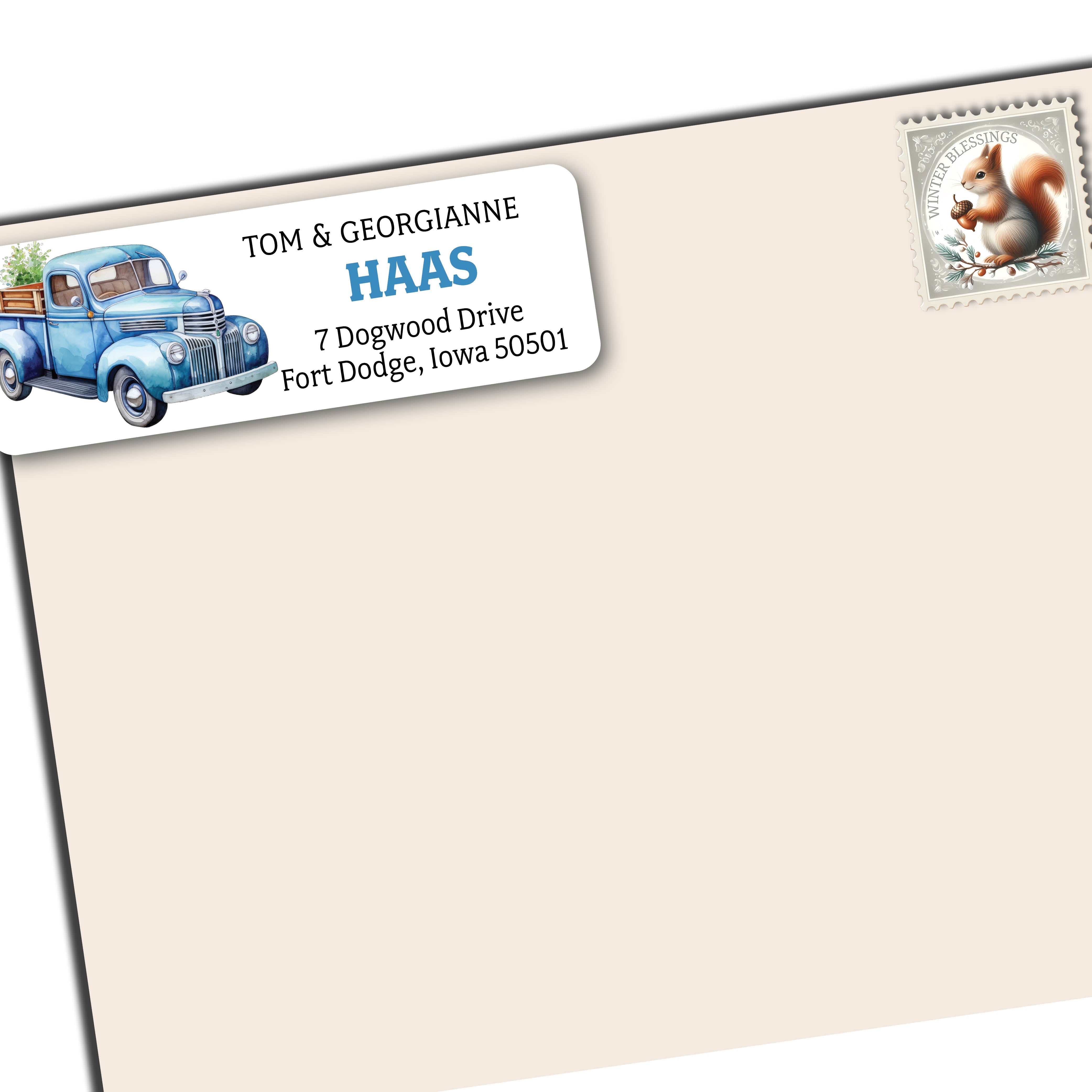 Antique Blue Truck Country Return Address Labels