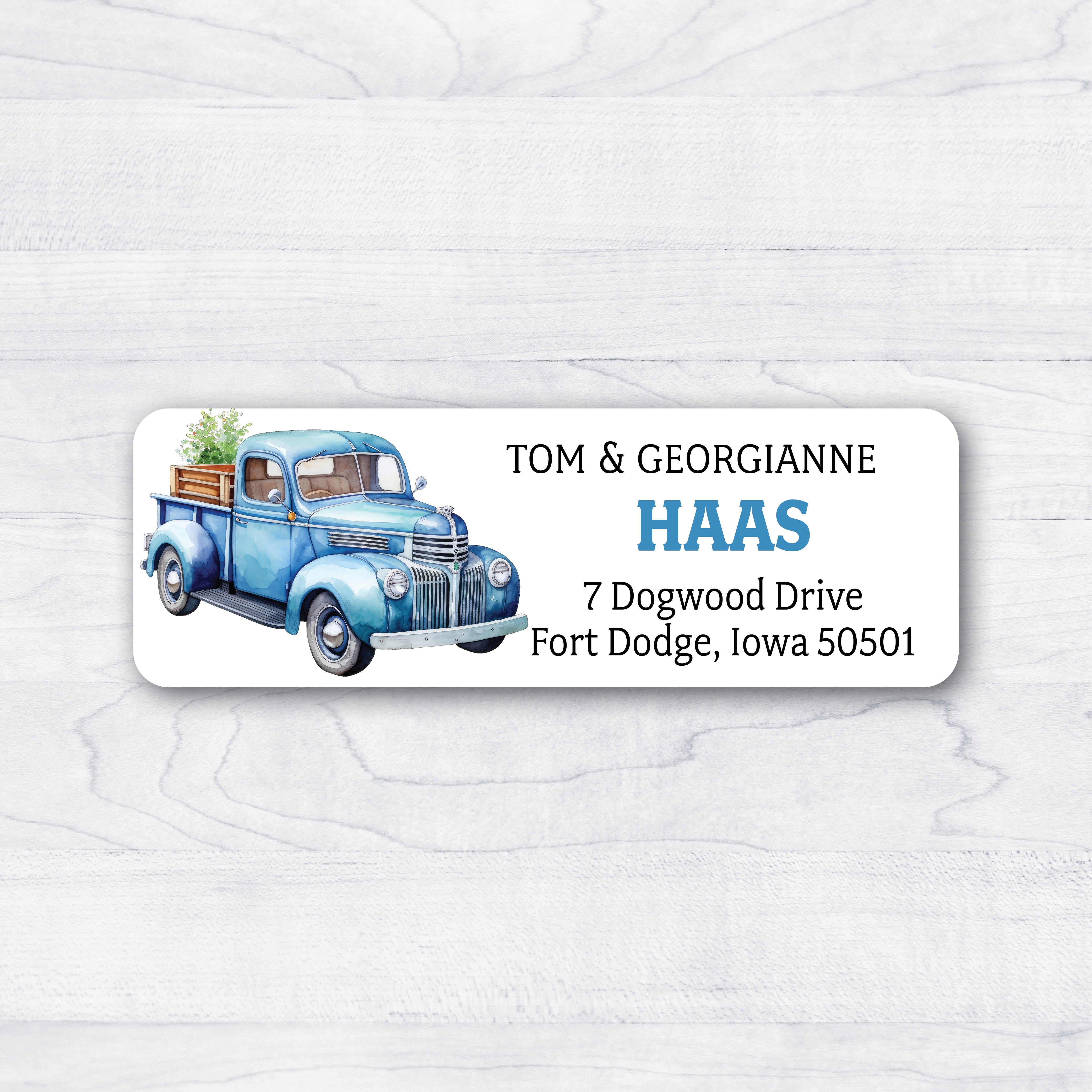 Antique Blue Truck Country Return Address Labels