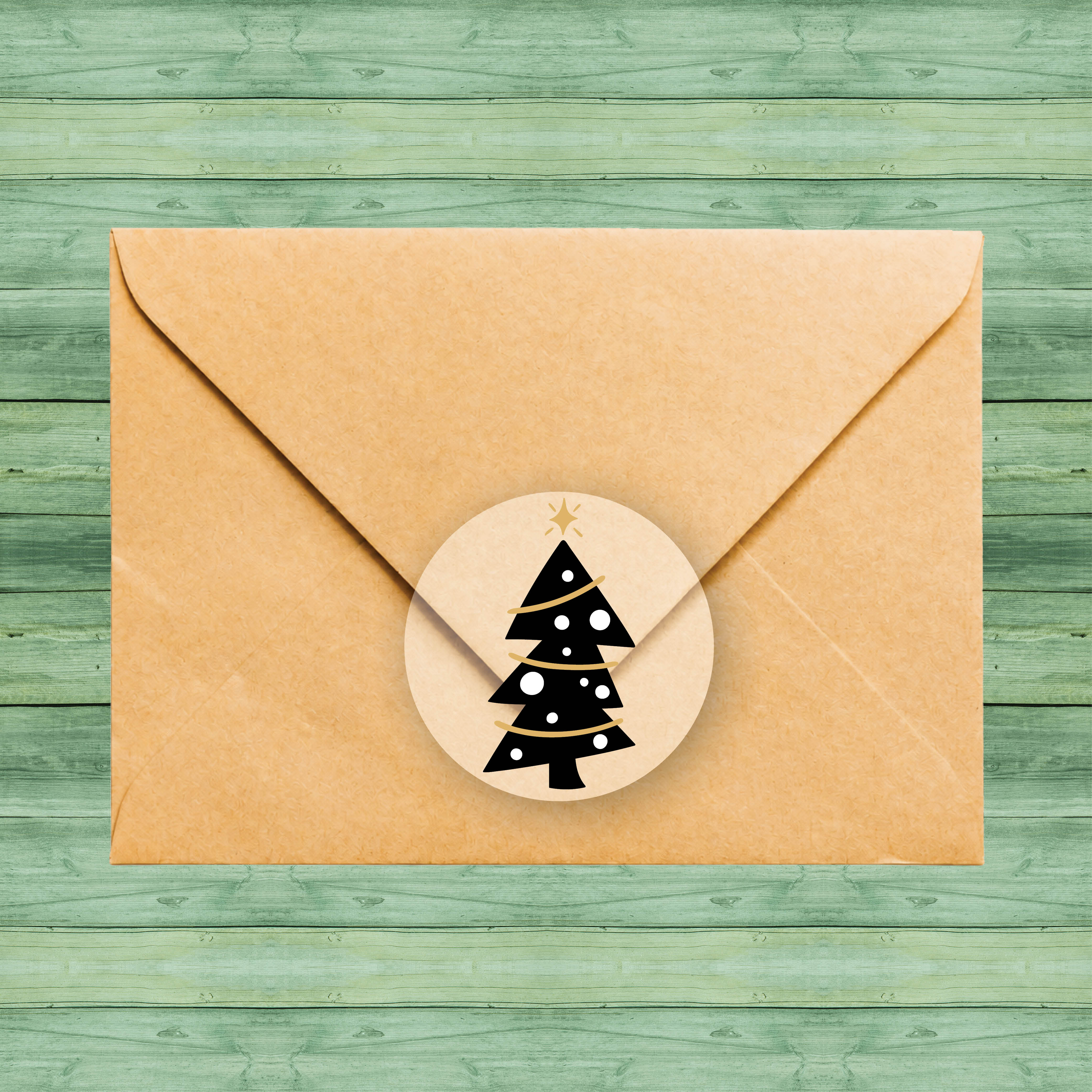 Black and Gold Chunky Tree Envelope Seals on Clear