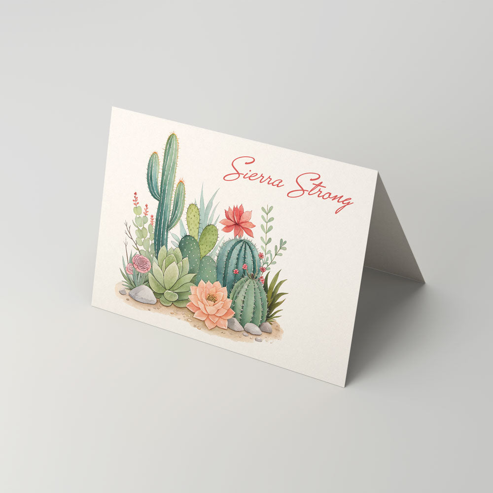 Personal Cactus Notecard with person's name, bright cactus on the desert, matching envelope seals
