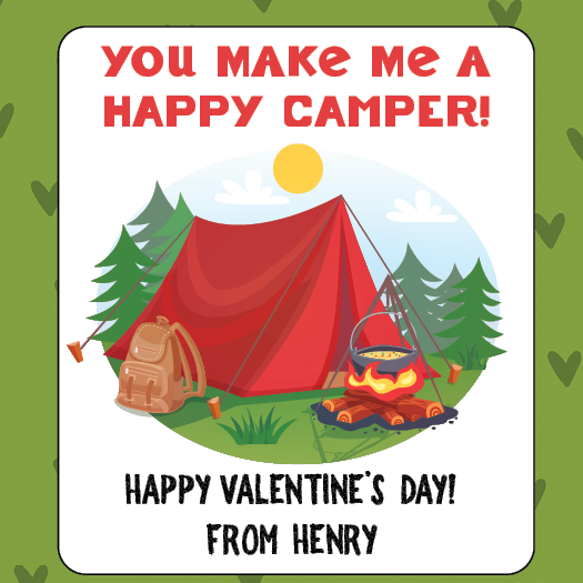 Camping Valentine with Matching Heart Stickers