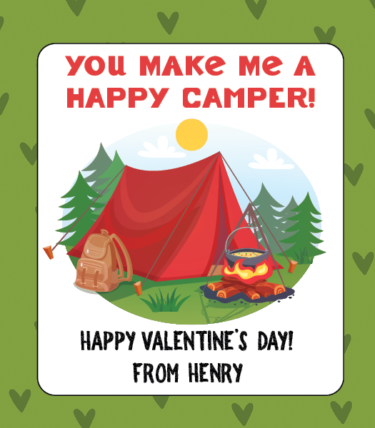 Camping Valentine with Matching Heart Stickers