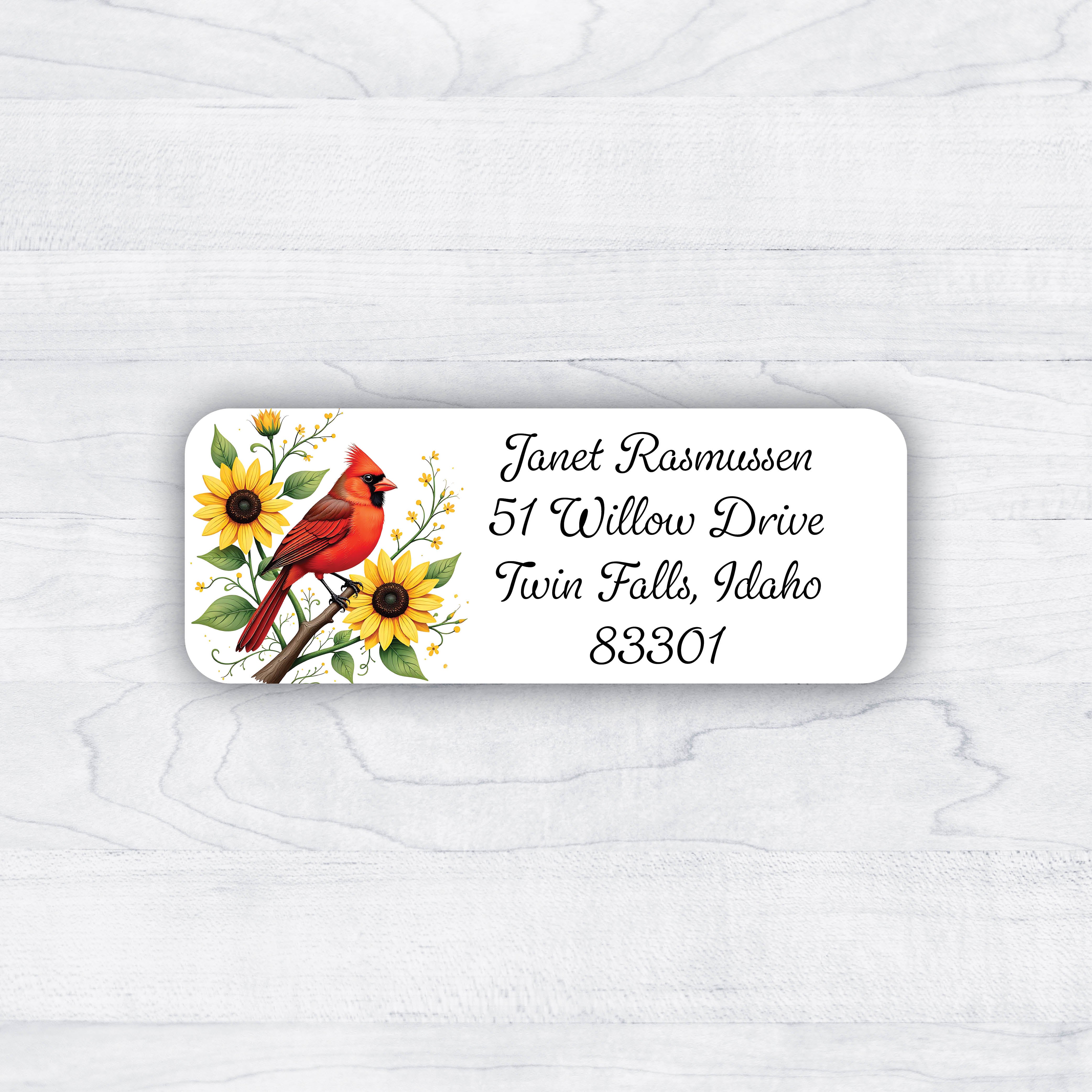 Cardinal with Sunflowers Return Address Label – Stella's Stickers & Cards