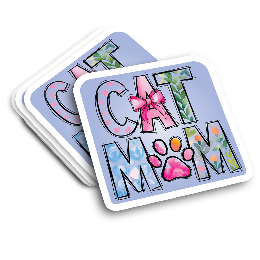 Cat Mom Flowery Weatherproof Sticker Vinyl Decal