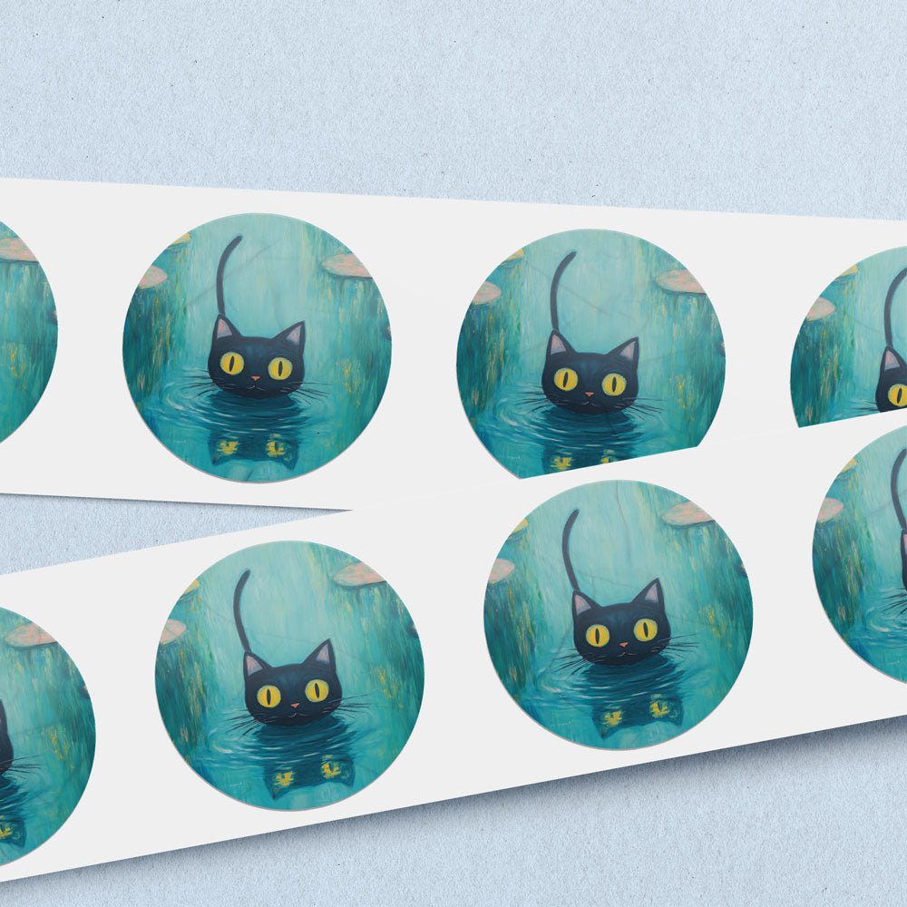 Cat in Water Lillies Personal Notecards with Matching Seal