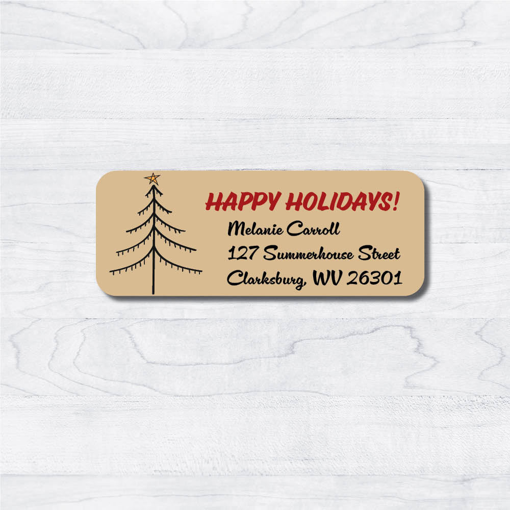 Holiday Tree on Brown Kraft Labels 2.625 x 1