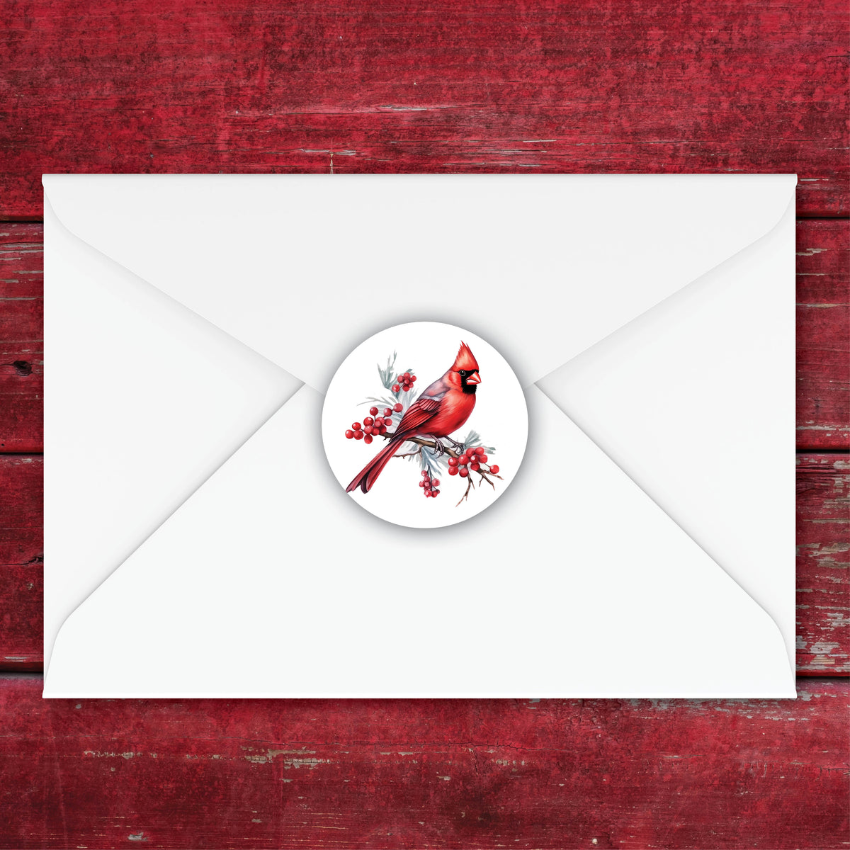 Red Cardinal Christmas Envelope Seals