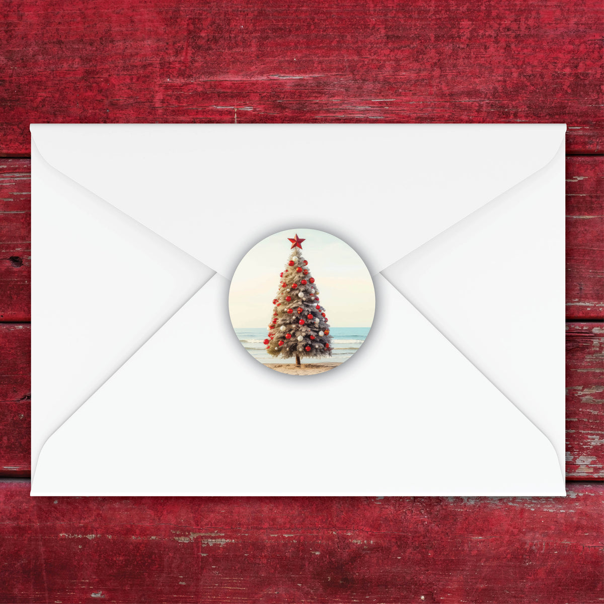 Beach Christmas Tree Envelope Seals