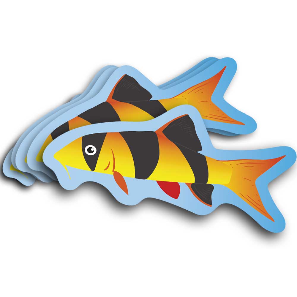 Clown loach fish on a blue background weatherproof sticker vinyl decal