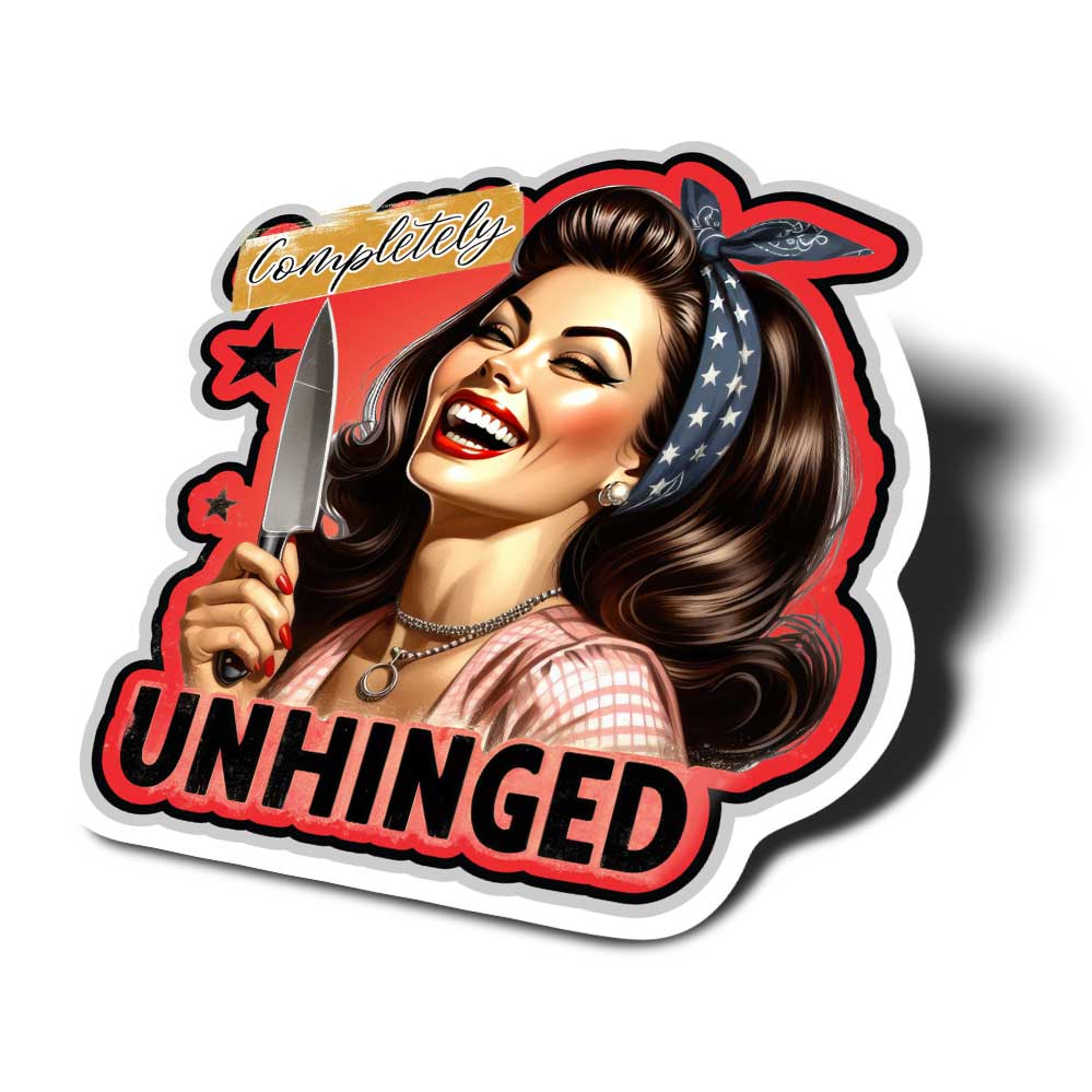 Completely Unhinged Retro Girl Pin-Up Vinyl Decal Sticker