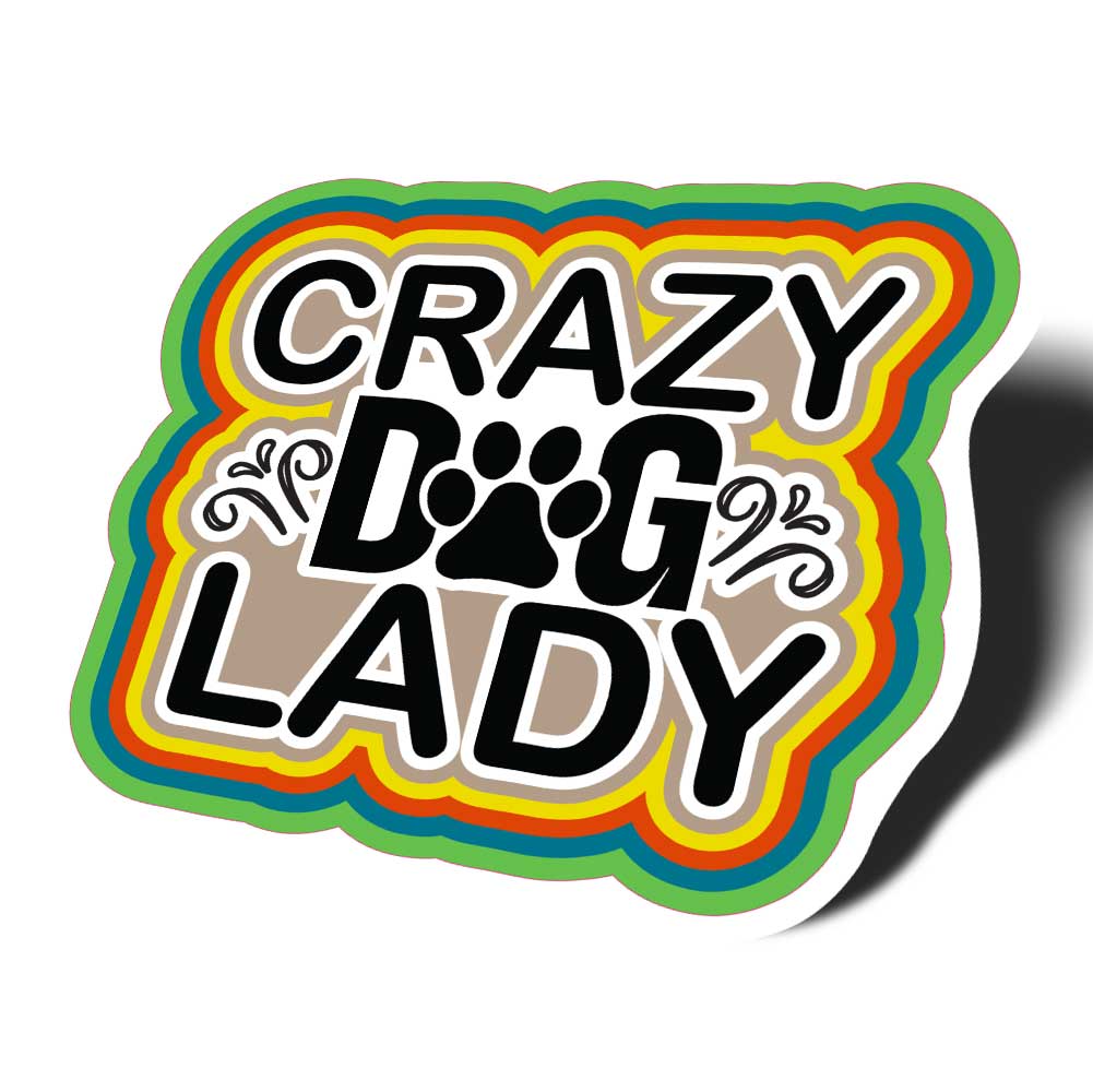 Crazy Dog Lady Vinyl Sticker, Weatherproof, Waterproof for Laptop, Water bottle, car