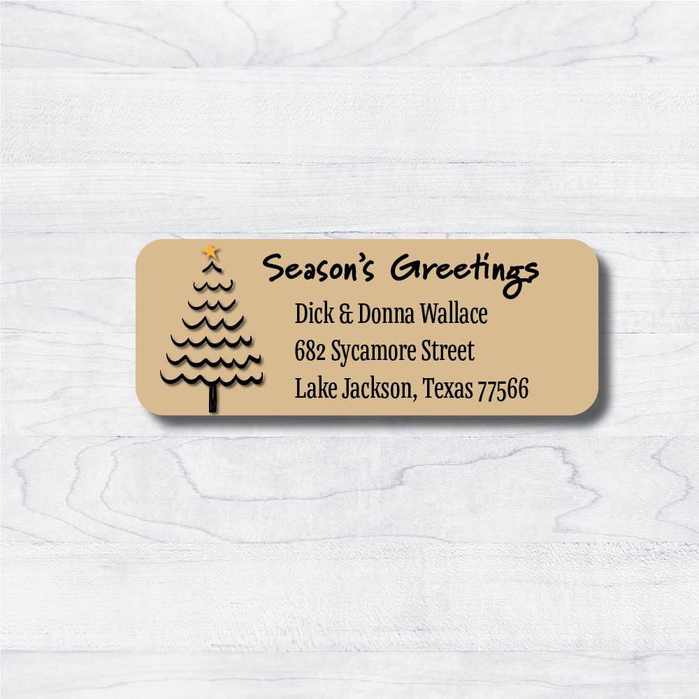 Whimsical Christmas Tree on Brown Kraft Labels 2.625 x 1