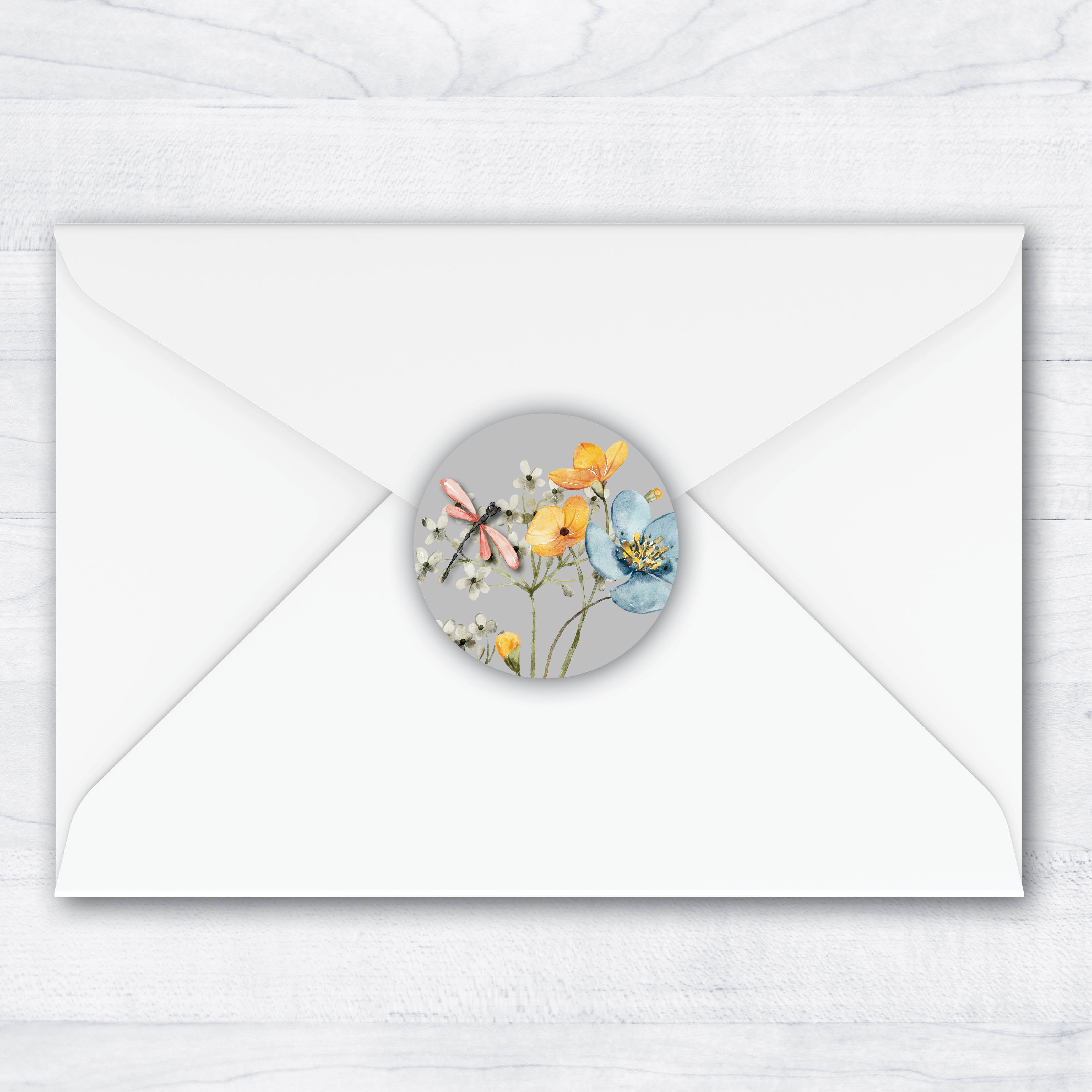 Dragonfly Flower Envelope Seals