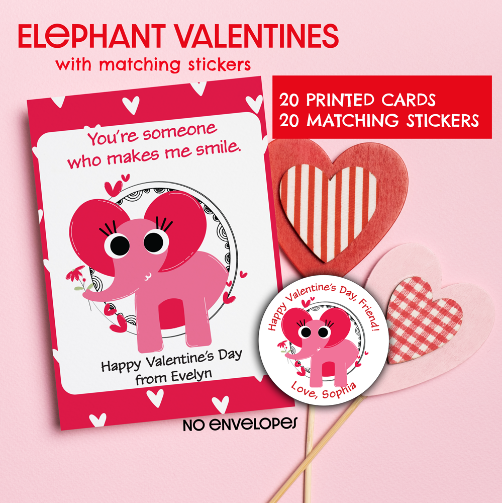 Elephant Valentine with Stickers- Stella's Stickers