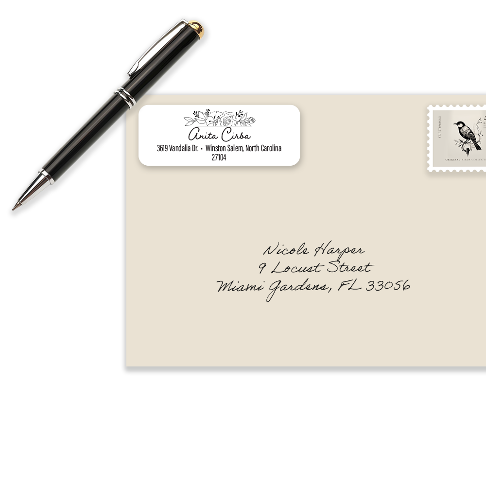Script Floral Return Address Labels