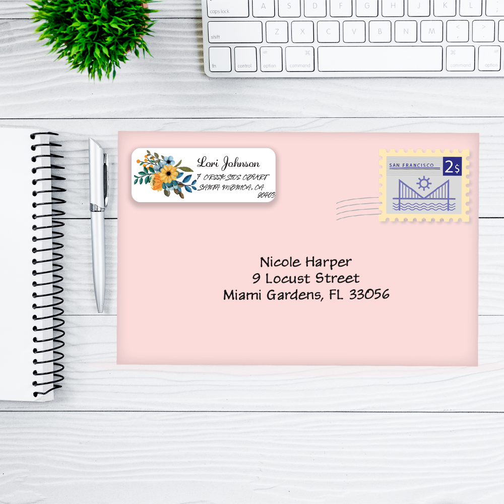Yellow and Blue Floral Return Address Labels