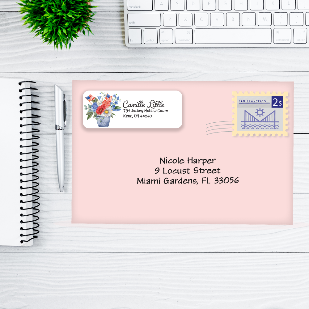 U.S.A. themed Floral Return Address Labels