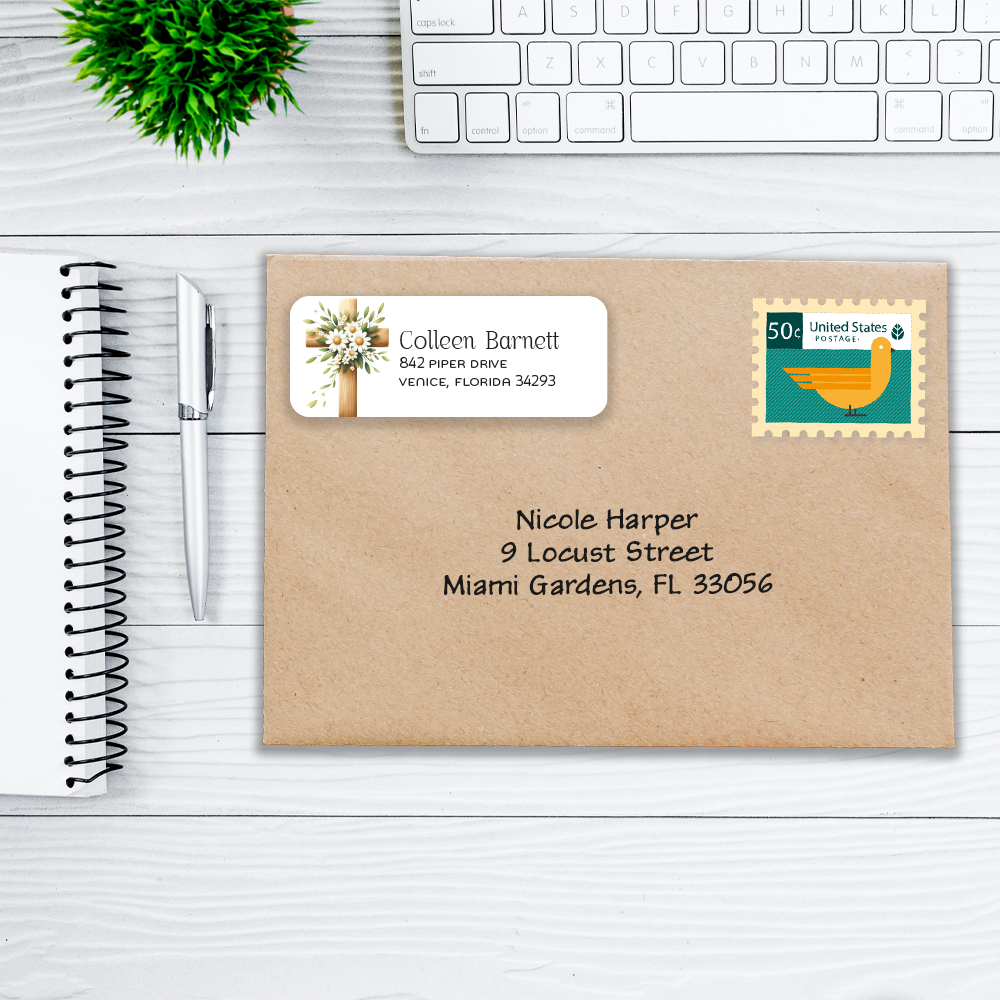 Easter Cross Floral Christian Return Address Labels
