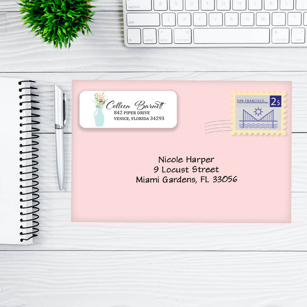 Minimalist Vase with Flower Return Address Labels
