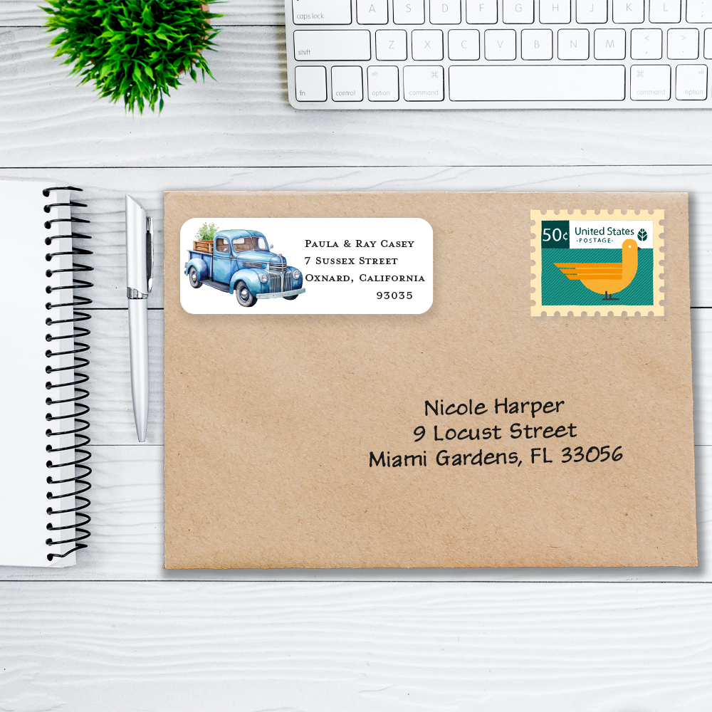 Antique Blue Truck Country Return Address Labels