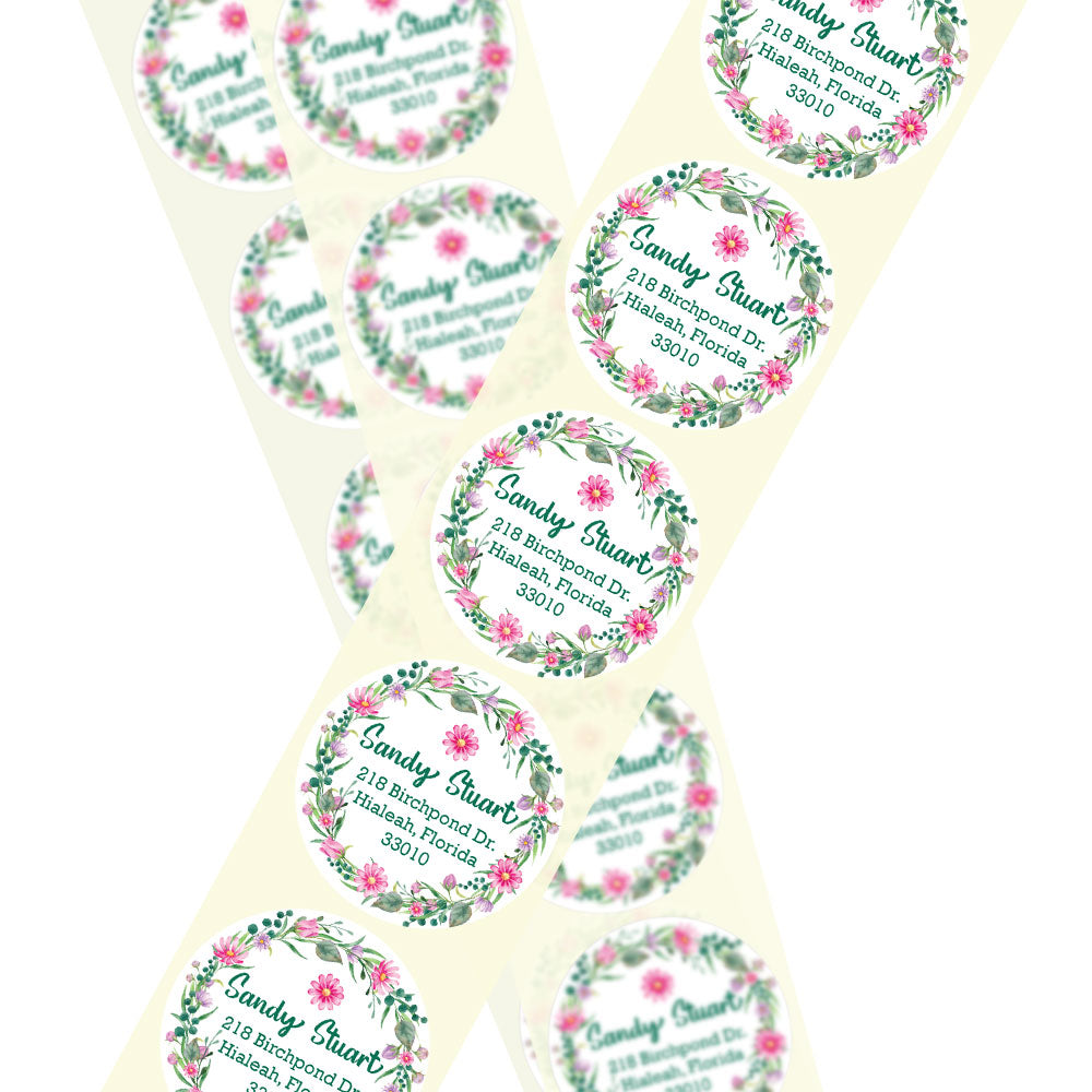 Pink and Green Circle Floral Return Address Labels