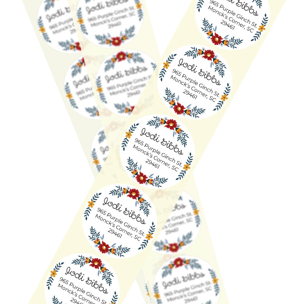 Swedish Floral Return Address Circle Labels