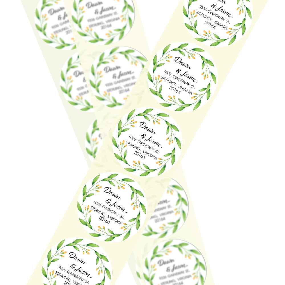Green Wreath Circle Floral Return Address Labels