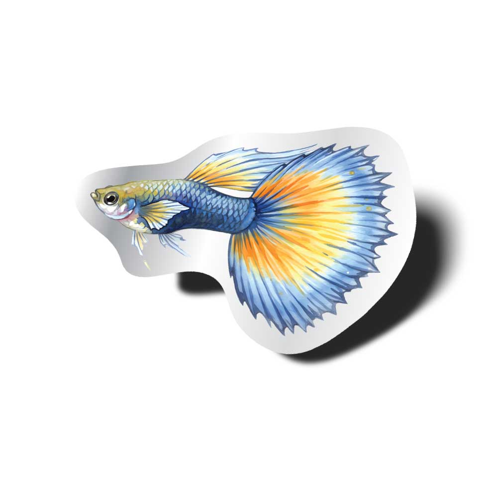 Fancy watercolor guppy sticker with blue fins weatherproof decal
