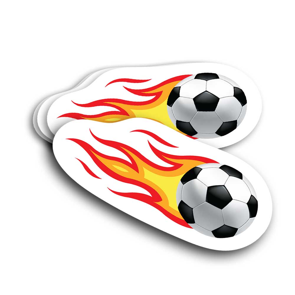 soccer ball on fire flying through the air vinyl decal weatherproof sticker