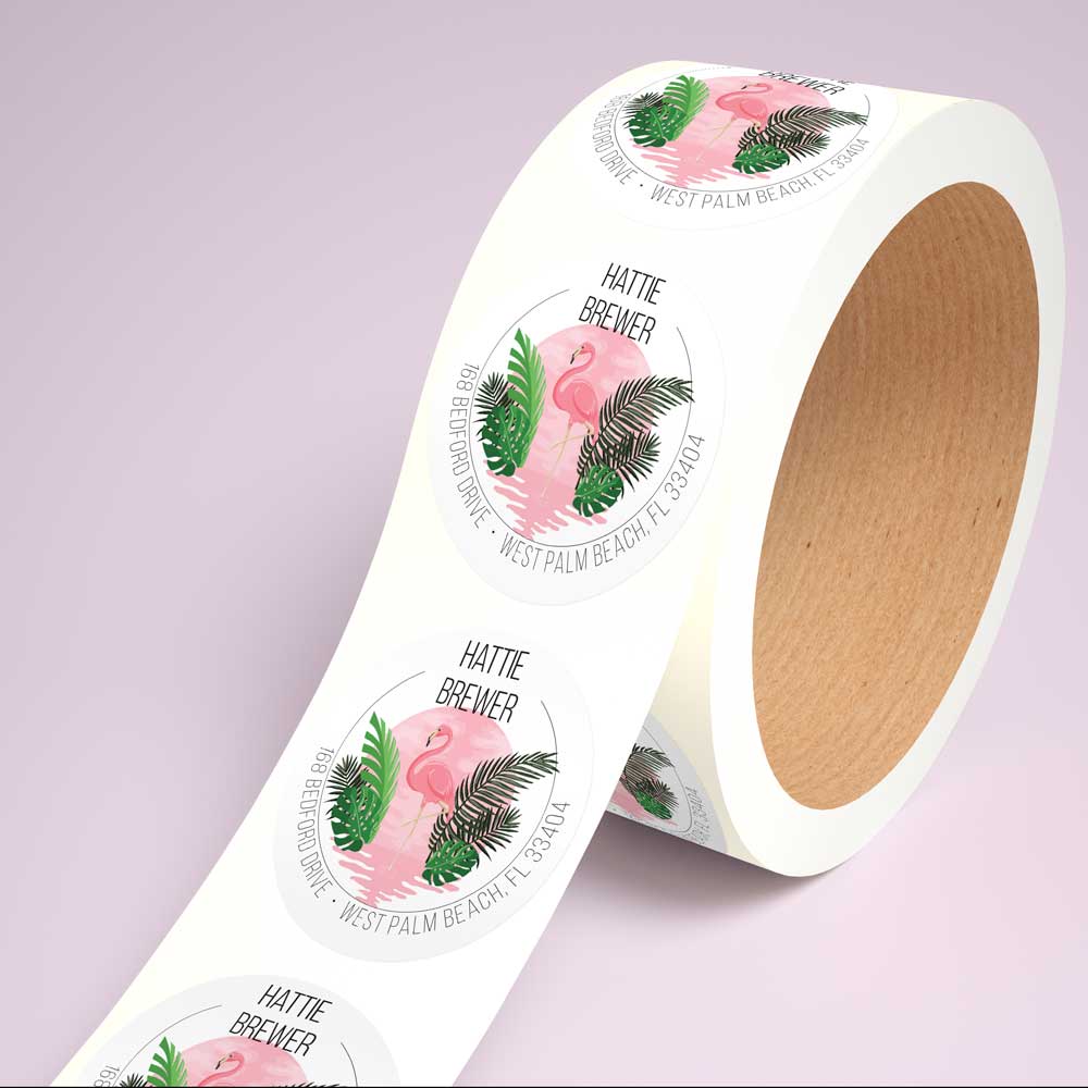 Flamingo Return Address Circle Labels