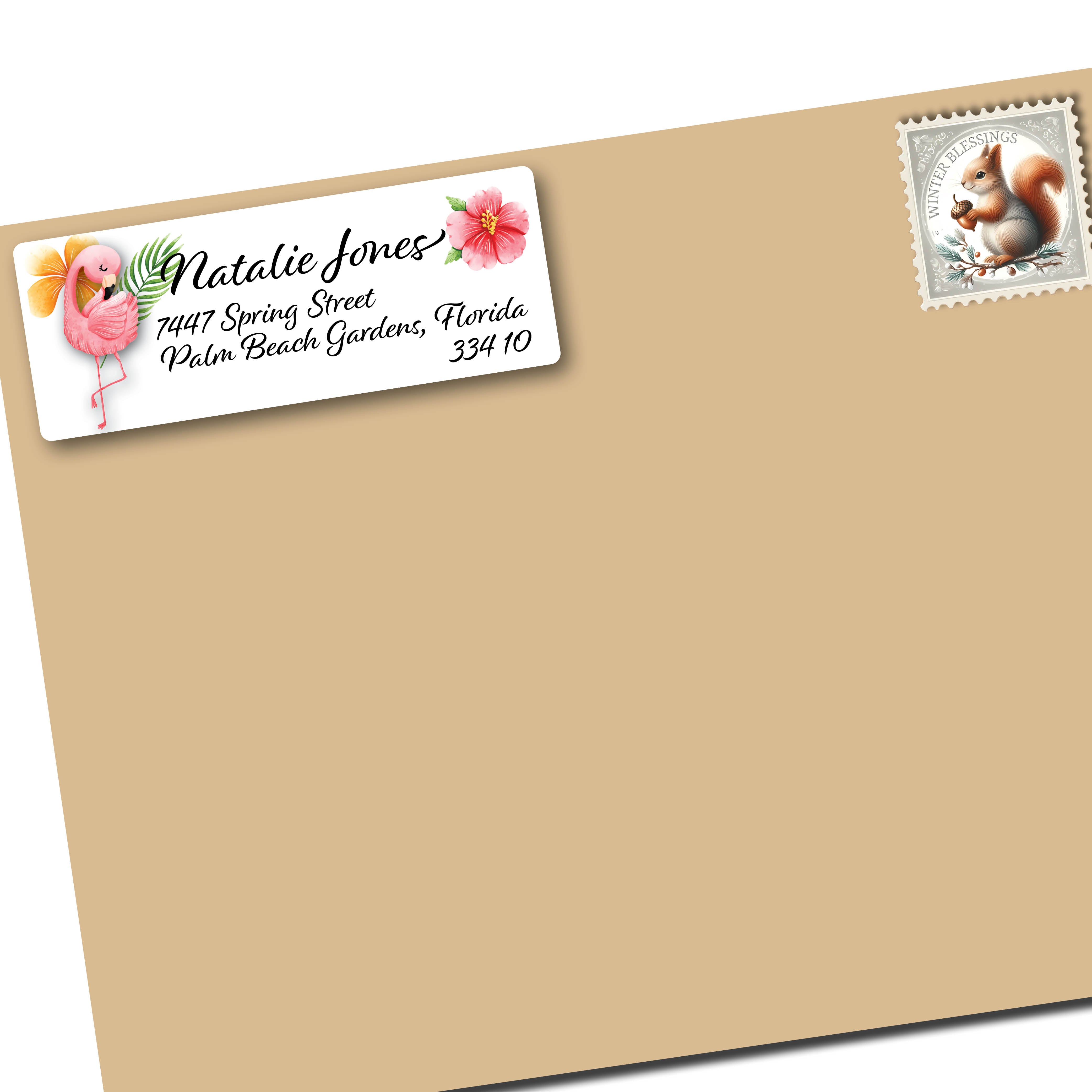 Flamingo & Flowers Return Address Label