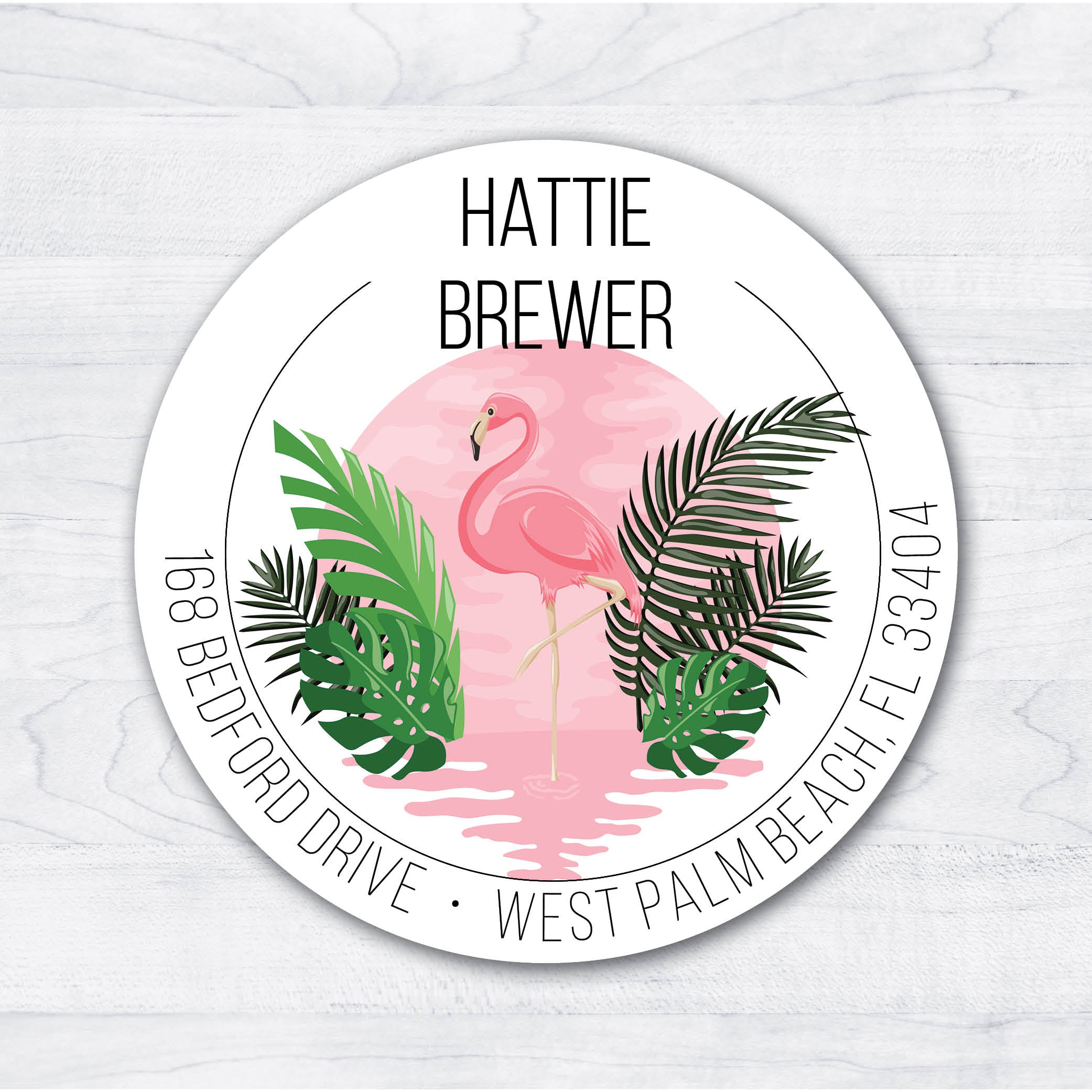 Flamingo Return Address Circle Labels