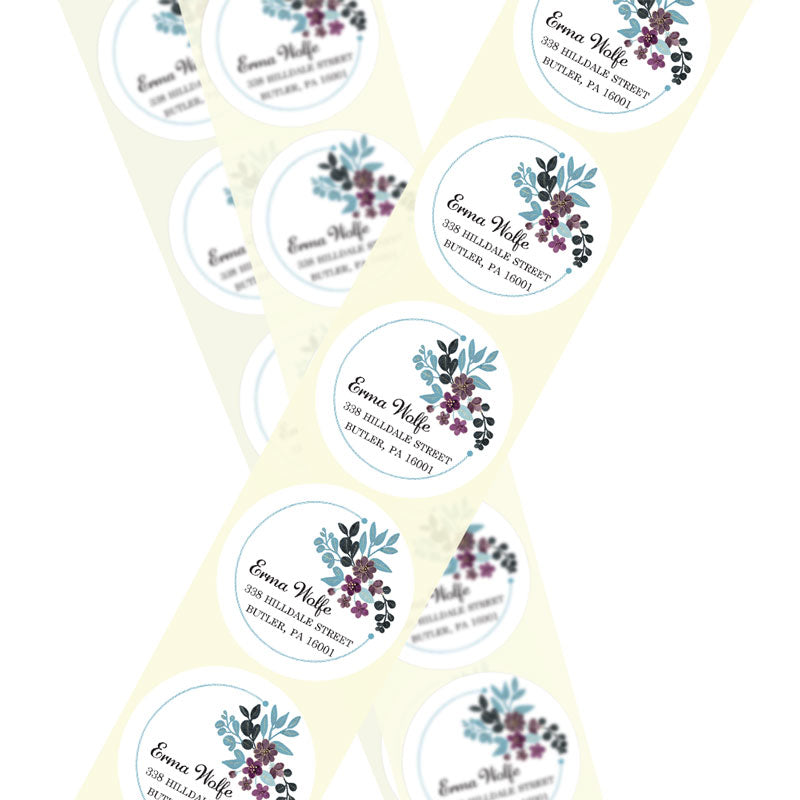 Blue & Purple Floral Return Address Circle Labels