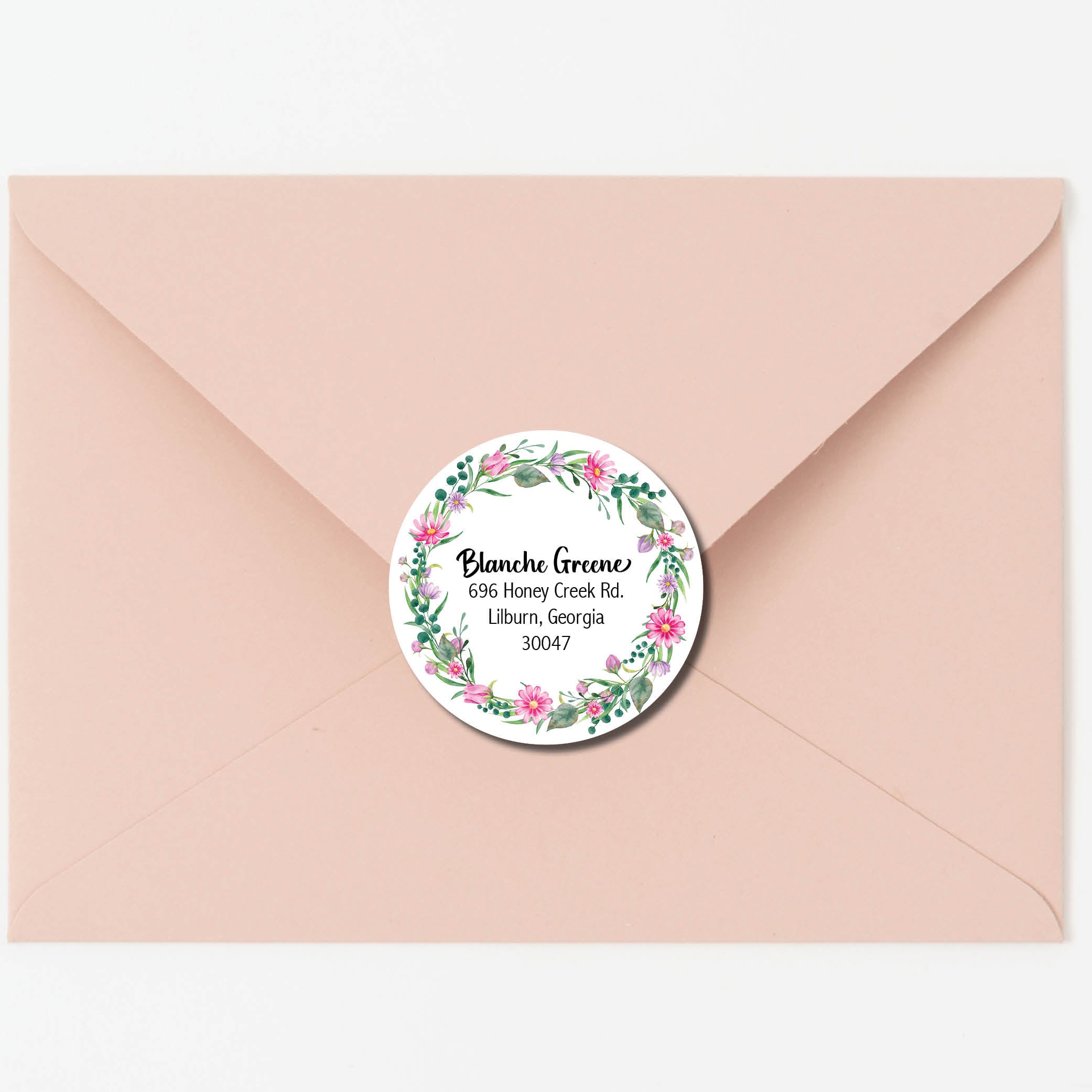 Floral Round Return Address Labels - Circles with Flowers
