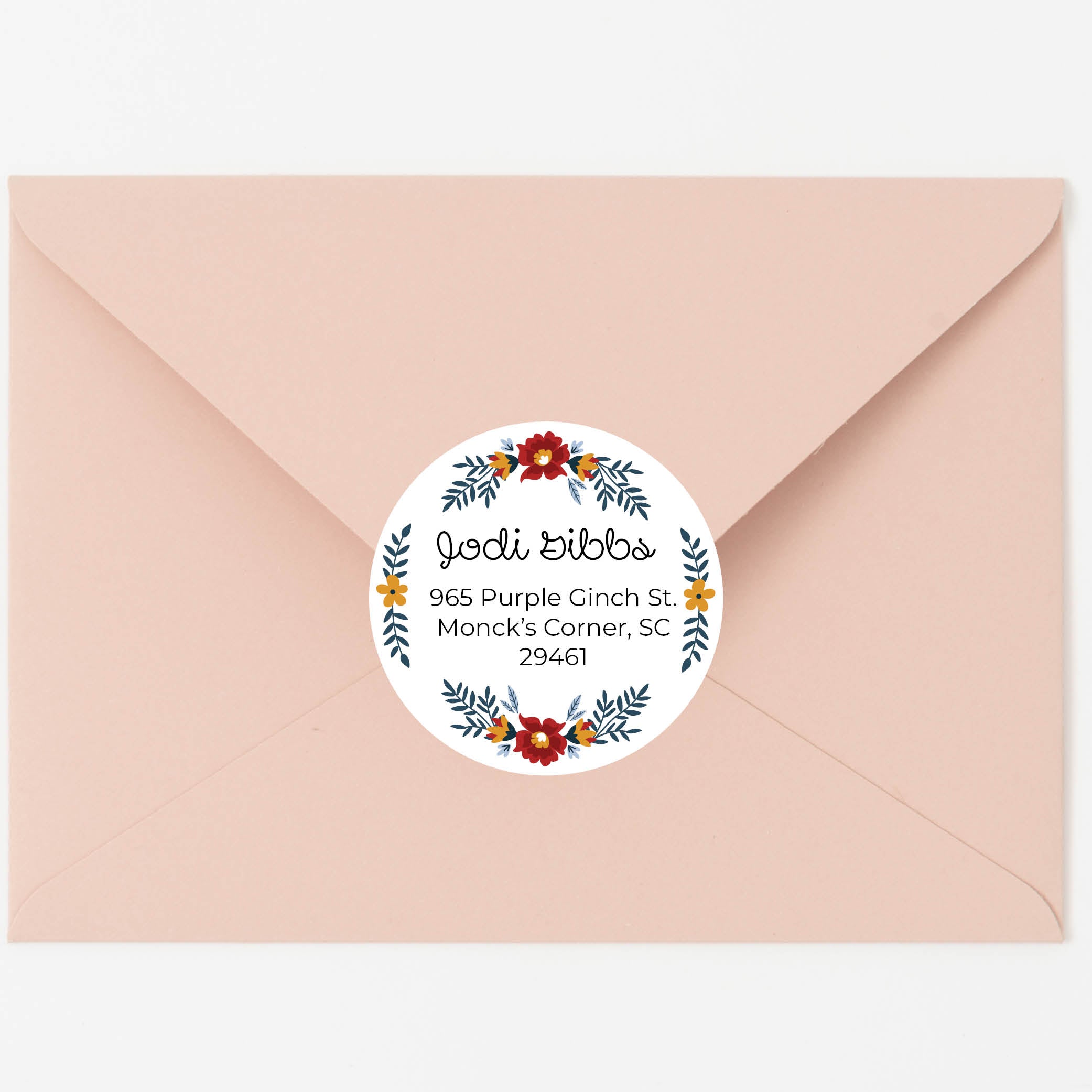 Floral Round Return Address Labels - Circles with Flowers