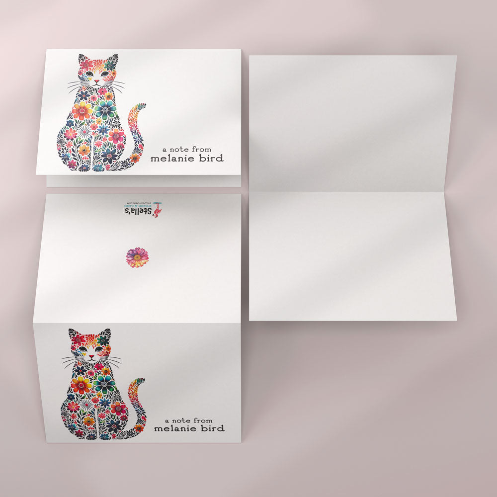 Flowery Cat Personal Notecards with Envelope Seals