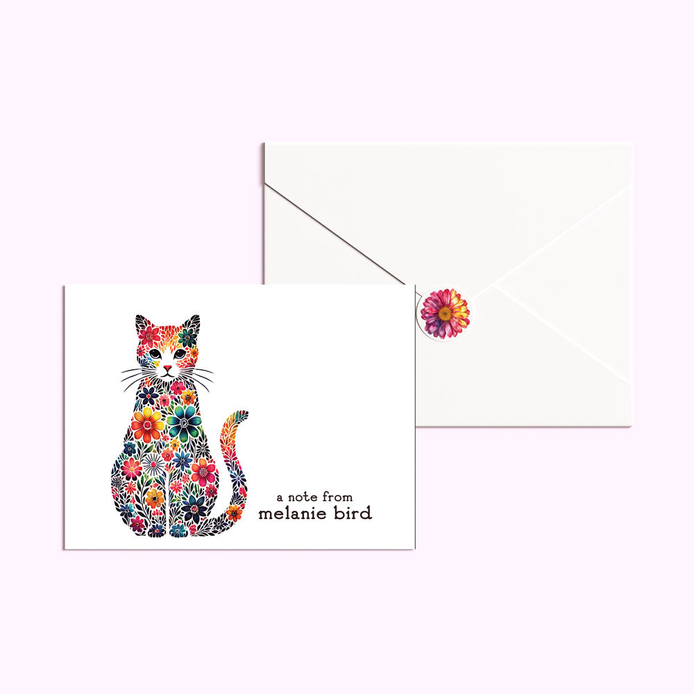 Flowery Cat Personal Notecards with Envelope Seals