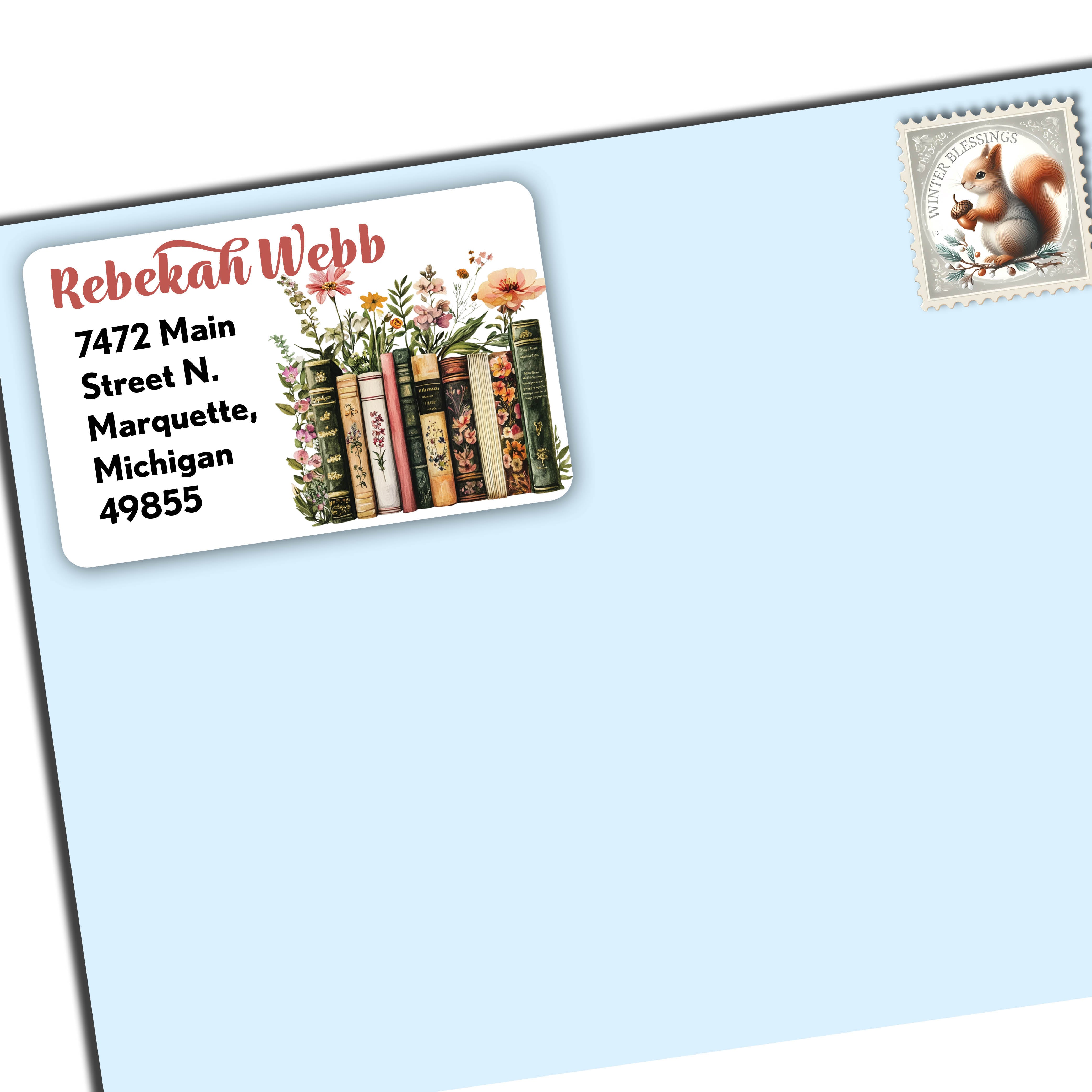 Flowers and Books Return Address Labels