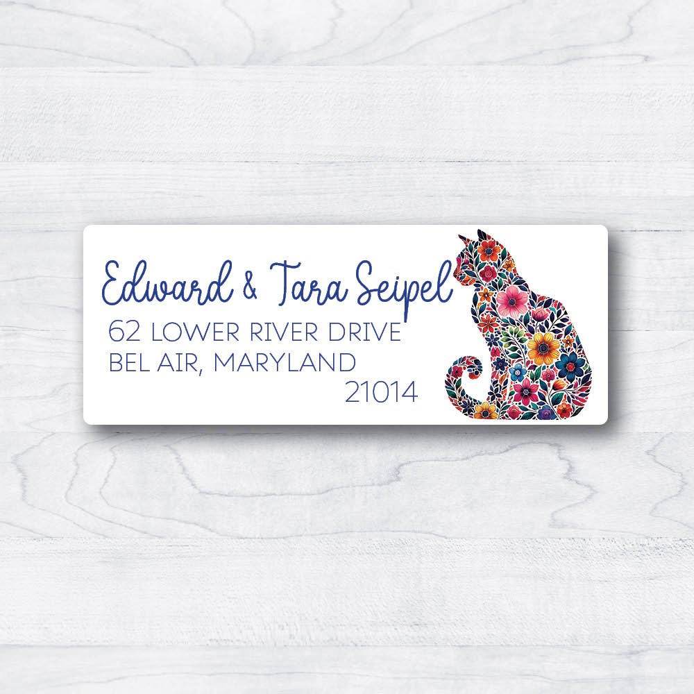 Elegant Return address labels with a cat made of flowers artistic 