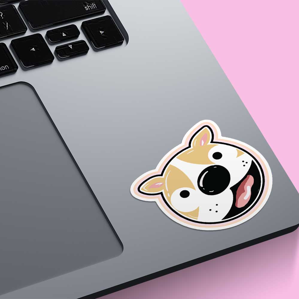 Happy Round Dog Vinyl Decal, Weatherproof for Laptop, Car, Water Bottle Locker