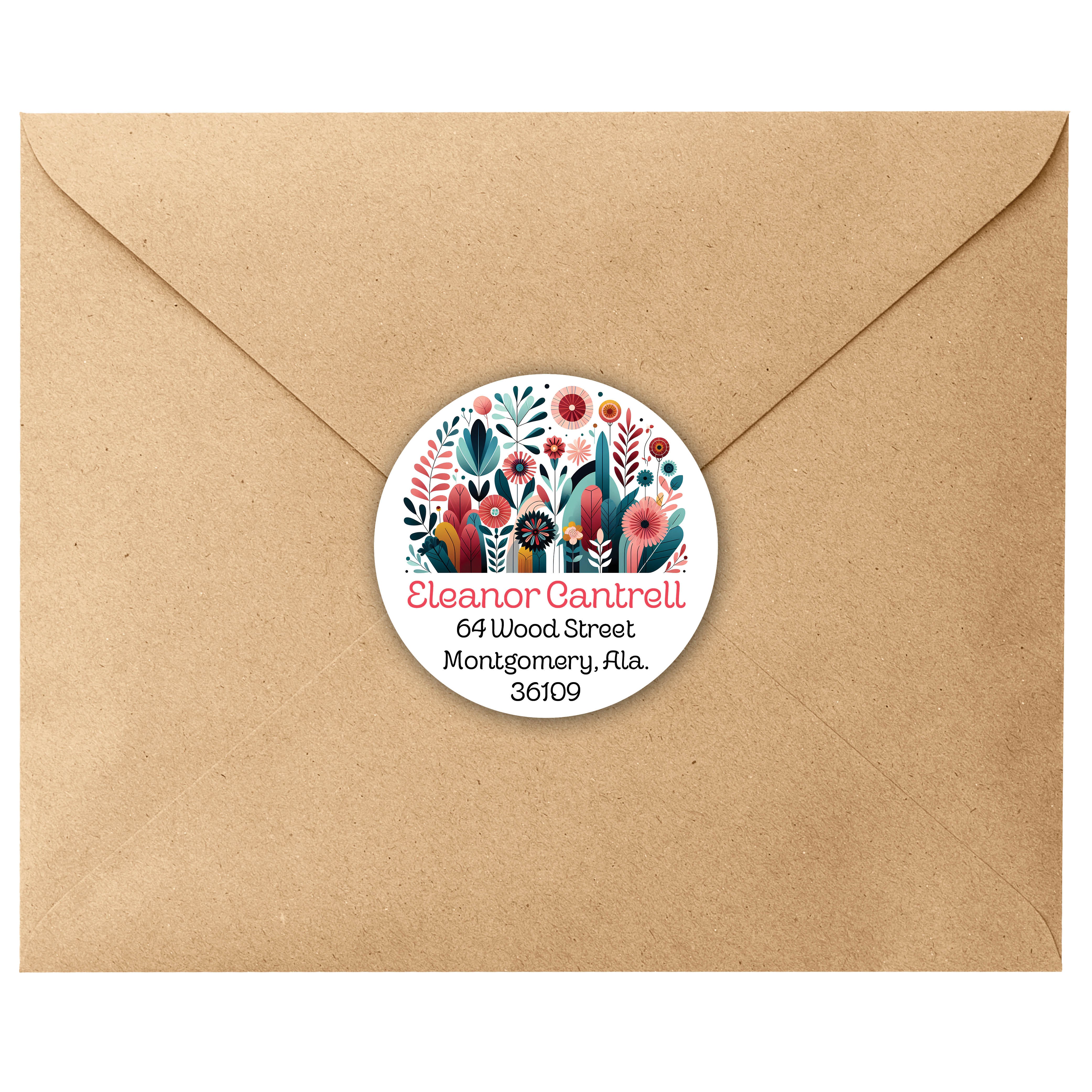 Geometric Flowers Round Return Address Labels