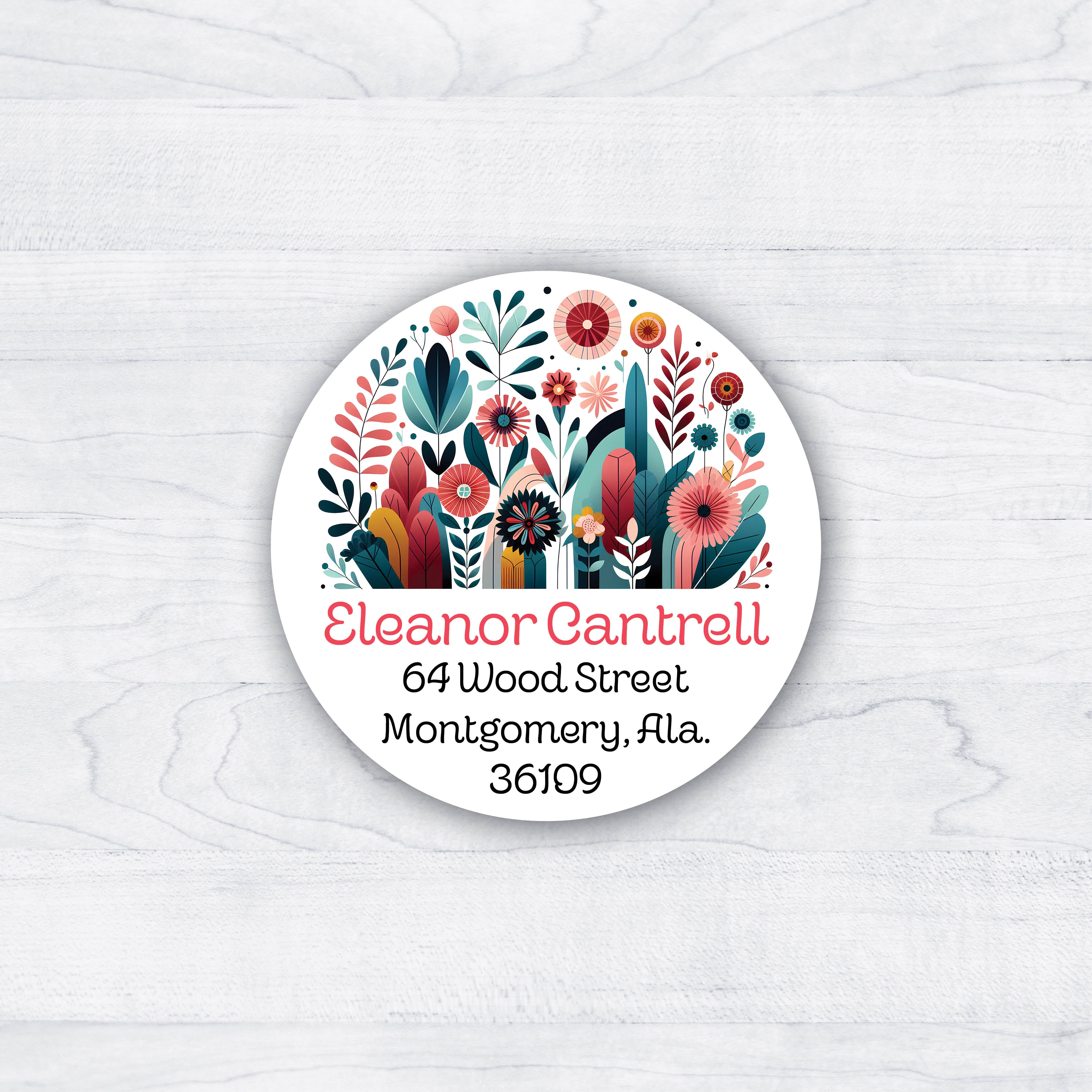 Colorful return address labels with geometric flowers modern