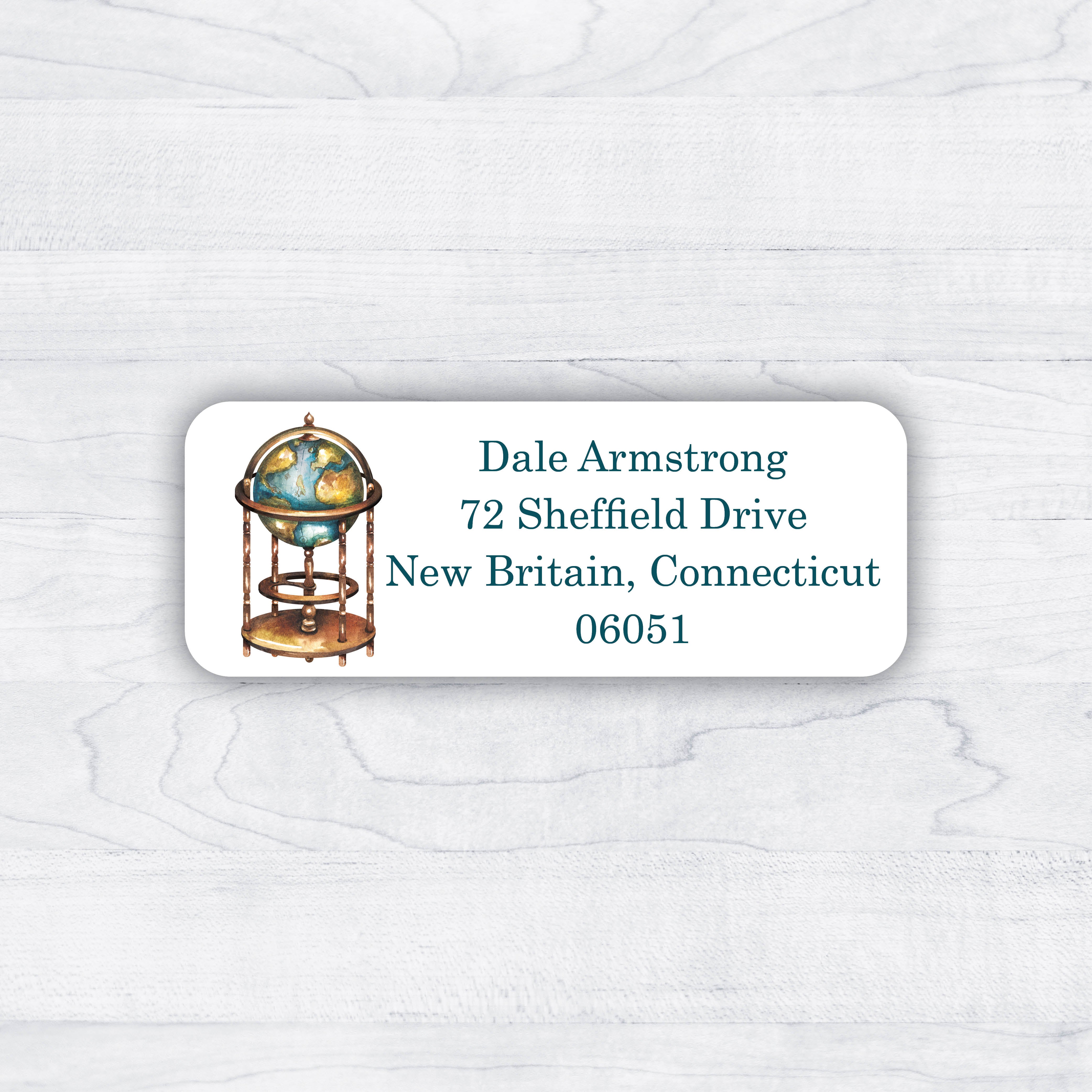 Return Address Labels with image of an antique globe on a stand