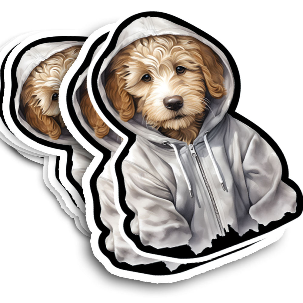 Golden Doodle with Hoodie Vinyl Sticker for Car, Laptop, Water Bottle, Locker Dog Pup Puppy Goldendoodle Labradoodle