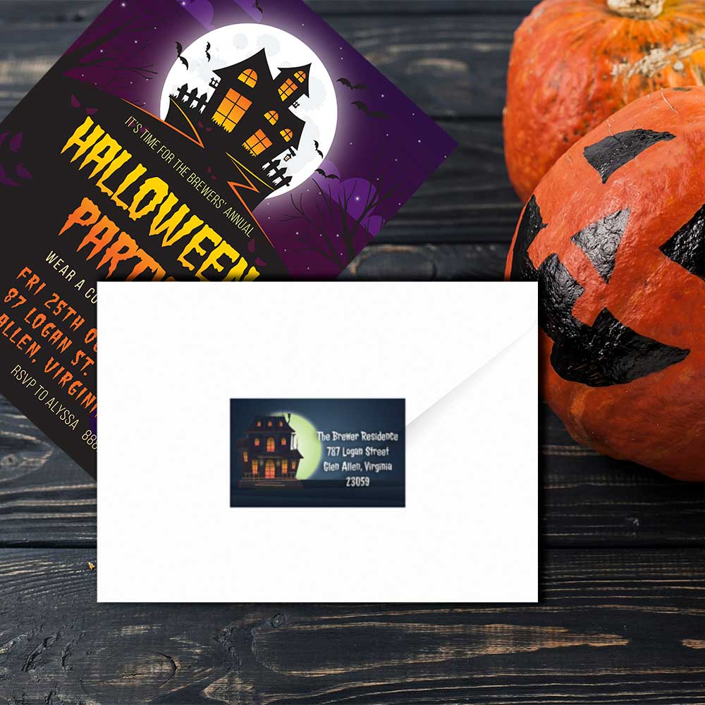 Haunted House Halloween Invitations with Envelopes and Return Address Labels