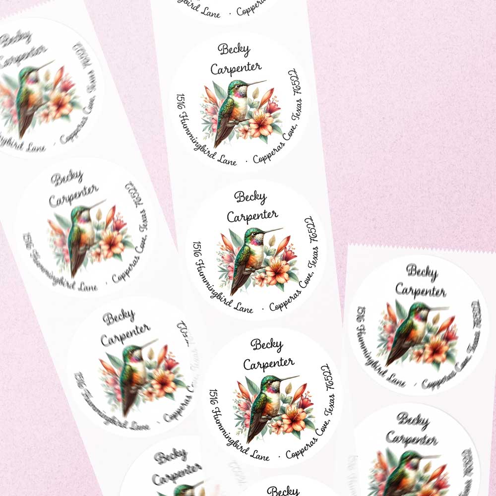 Hummingbird Return Address Circle Labels