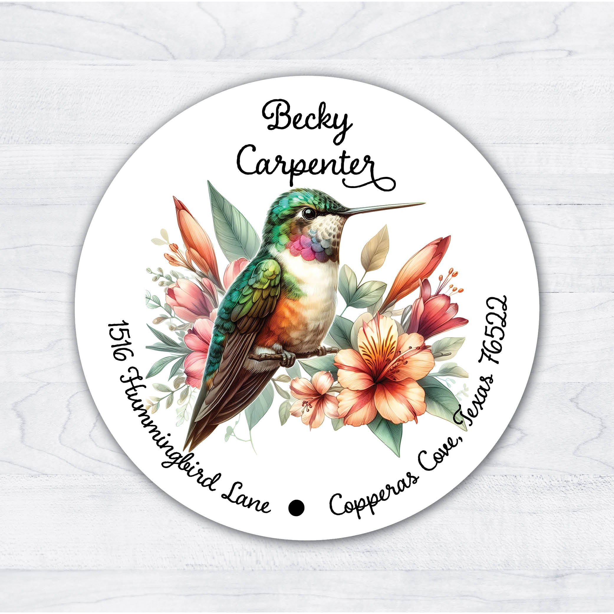 Hummingbird Return Address Circle Labels