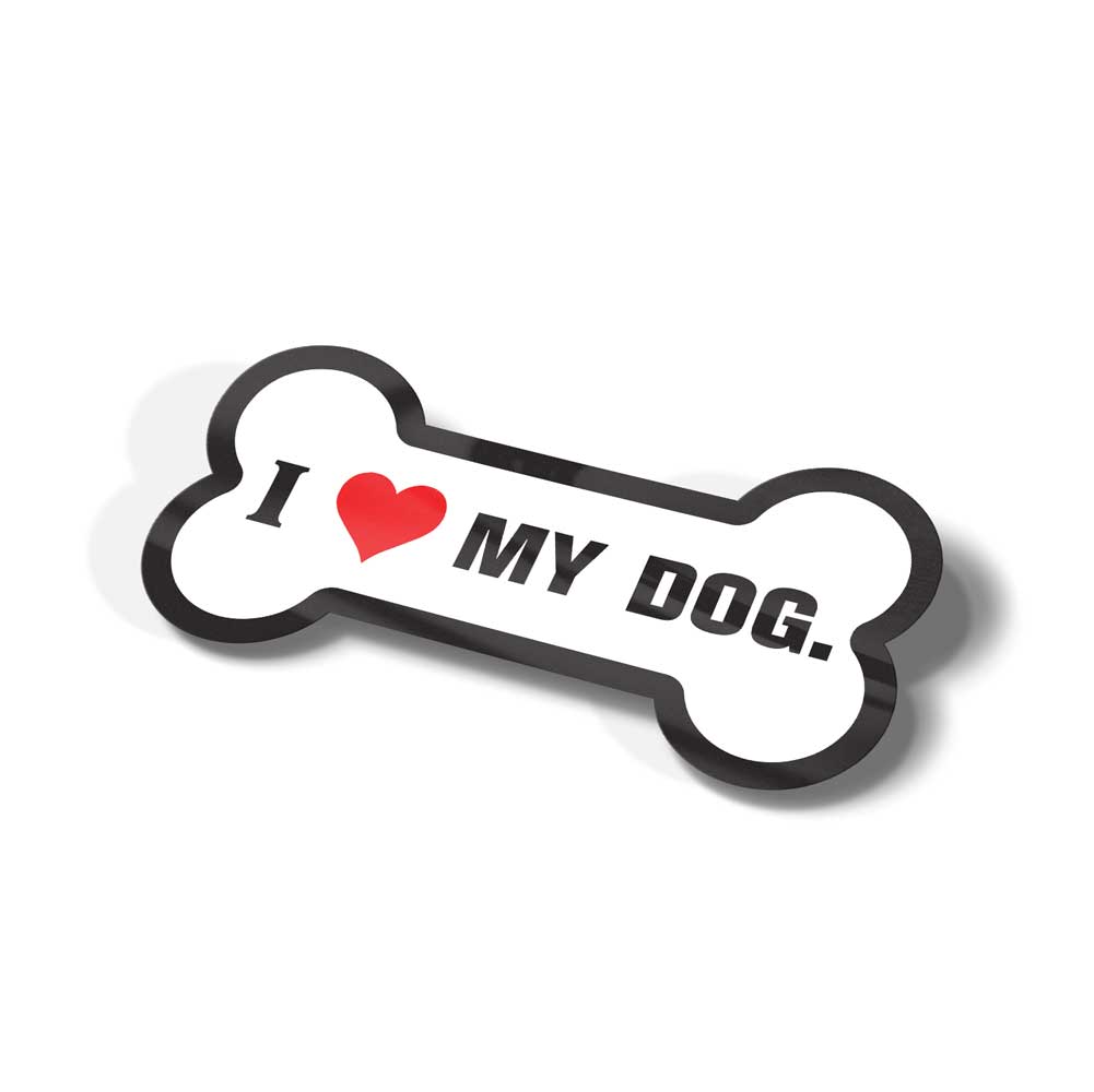 I love my dog sticker in the shape of a dog bone