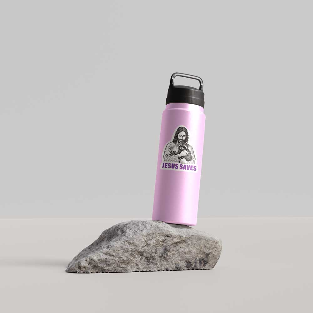 Jesus Saves Raccoon Funny Jesus Vinyl Sticker Weatherproof Decal