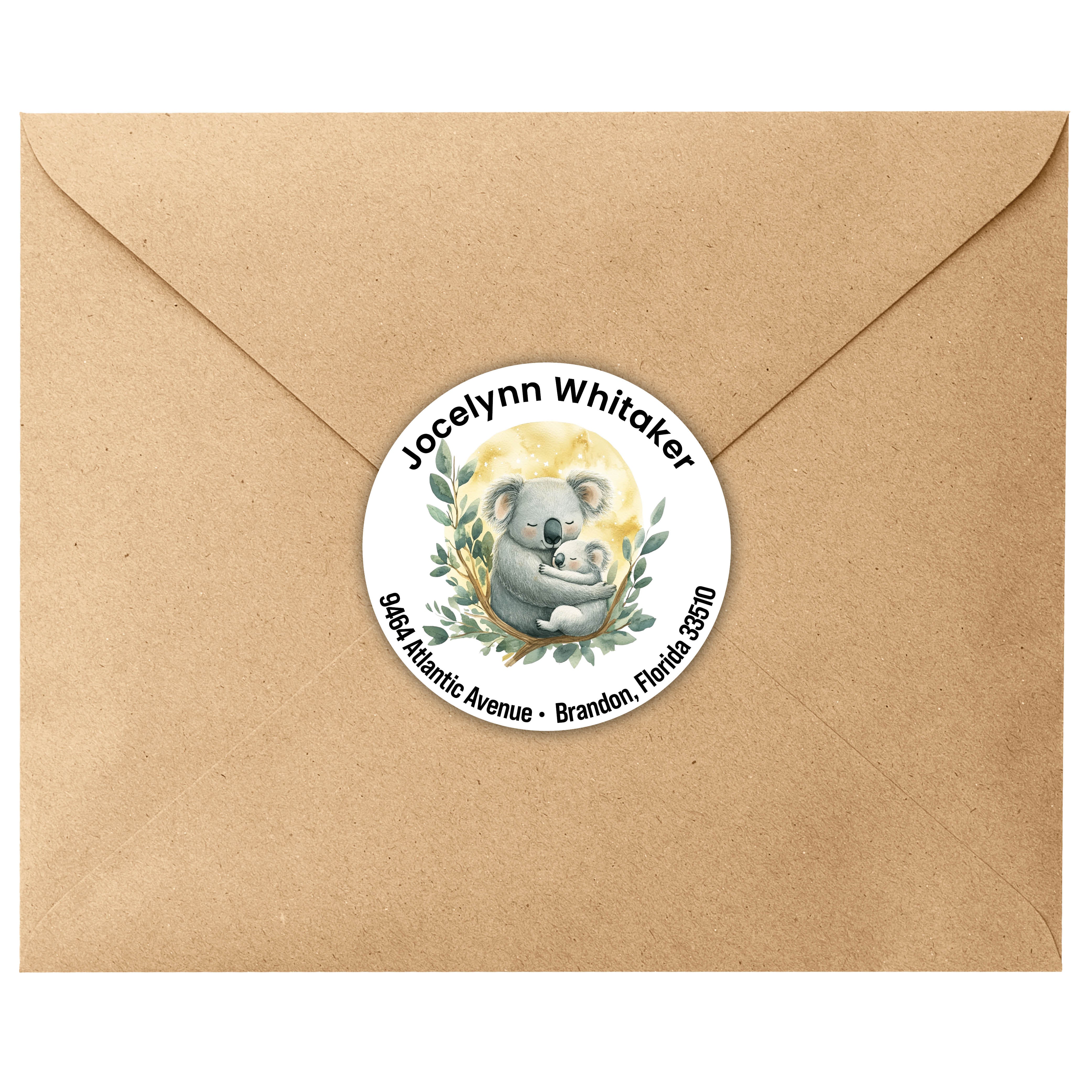 Koala with Baby Round Return Address Labels